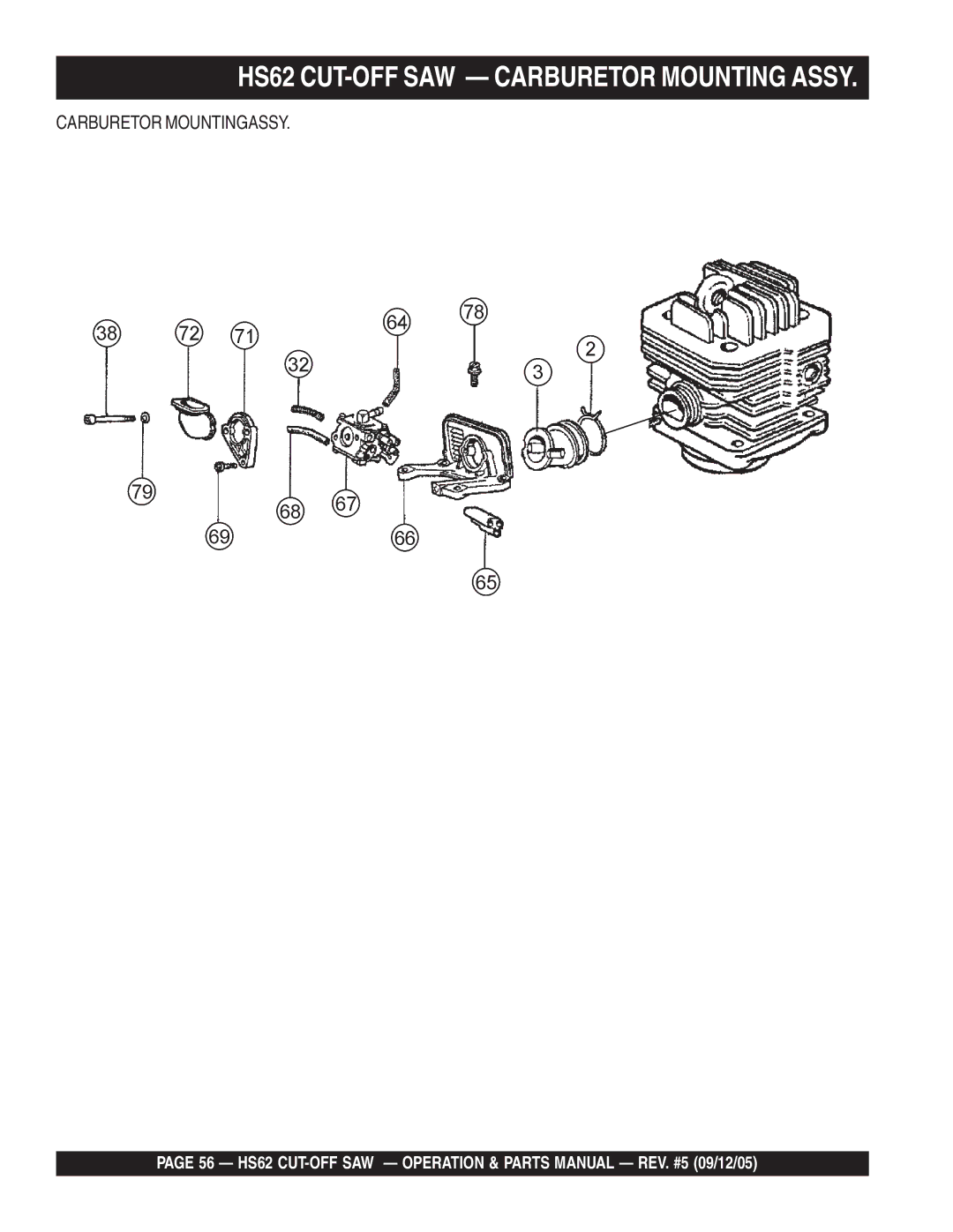 Multiquip manual HS62 CUT-OFF SAW Carburetor Mounting Assy 