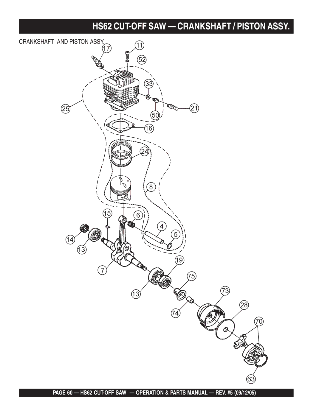 Multiquip manual HS62 CUT-OFF SAW Crankshaft / Piston Assy 