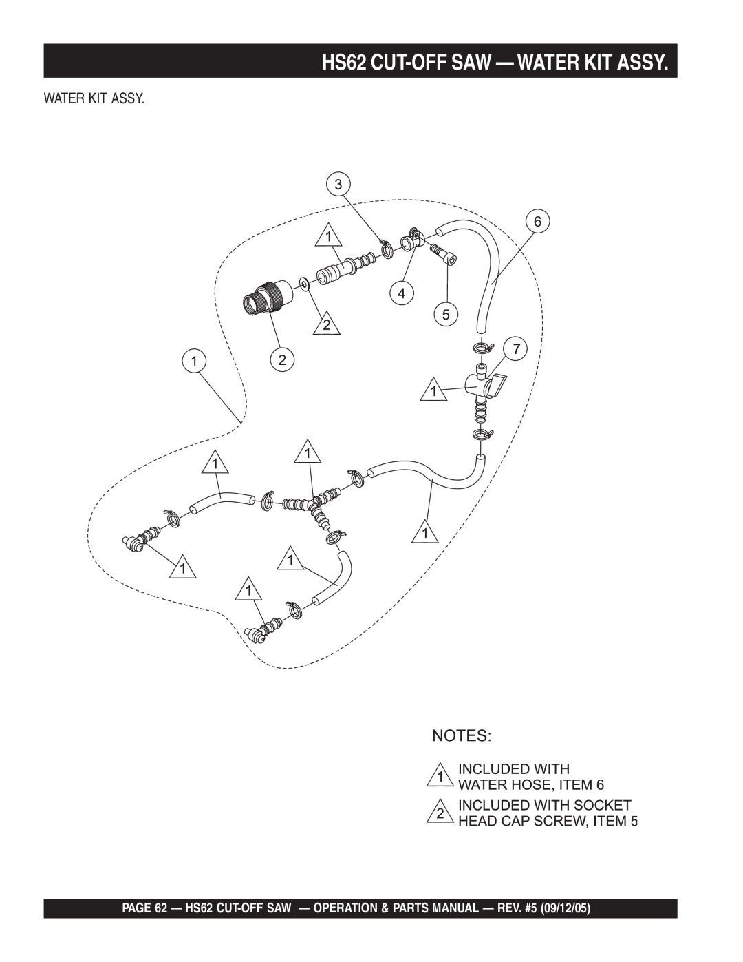 Multiquip manual HS62 CUT-OFF SAW Water KIT Assy 
