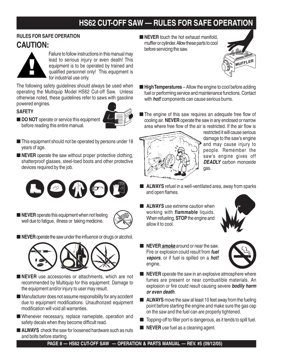 Multiquip manual HS62 CUT-OFF SAW Rules for Safe Operation, Before servicing the saw 