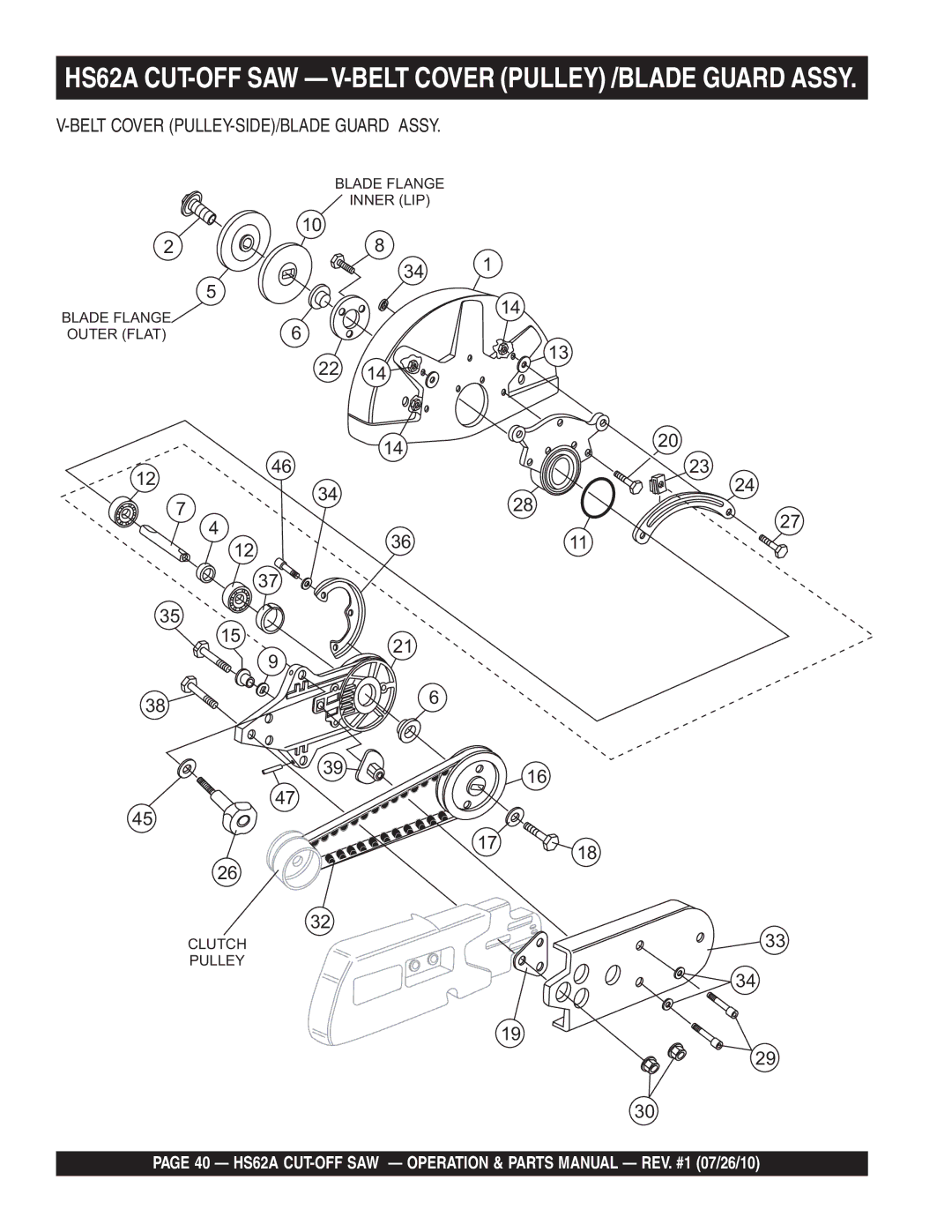 Multiquip manual HS62A CUT-OFF SAW V-BELT Cover Pulley /BLADE Guard Assy 