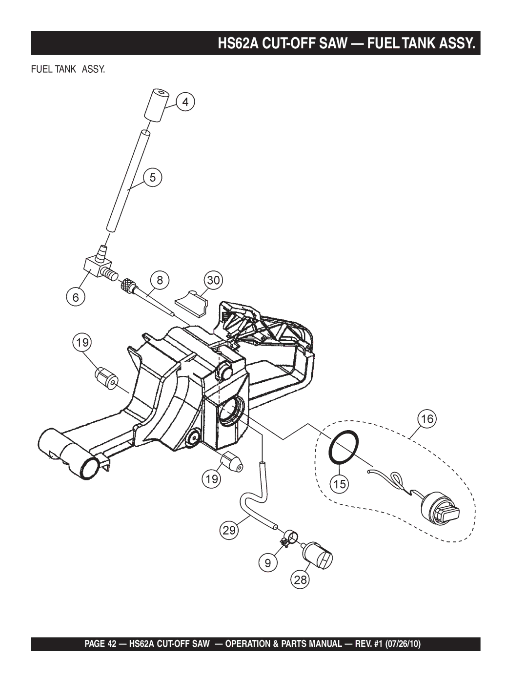 Multiquip manual HS62A CUT-OFF SAW Fueltank Assy 