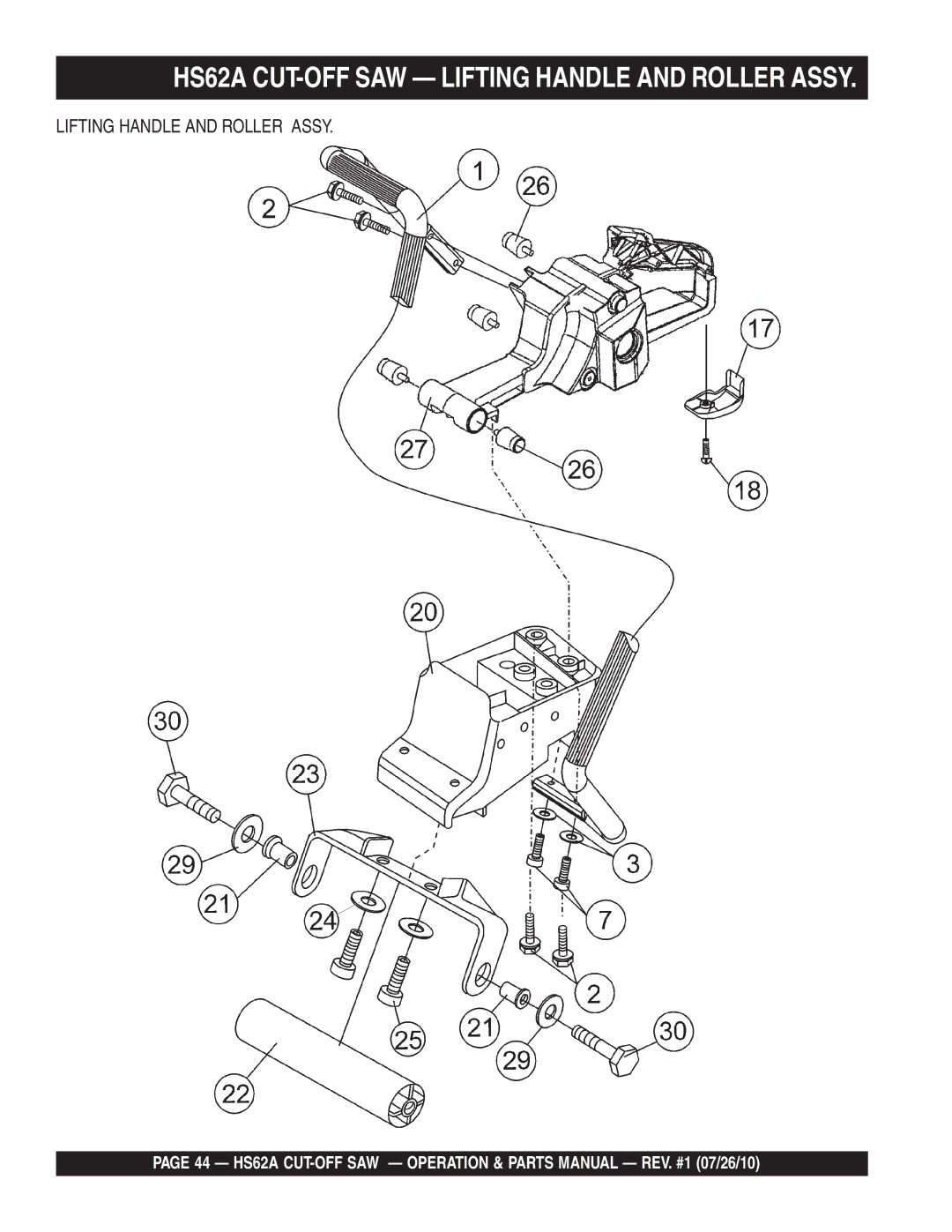 Multiquip manual HS62A CUT-OFF SAW Lifting Handle and Roller Assy 