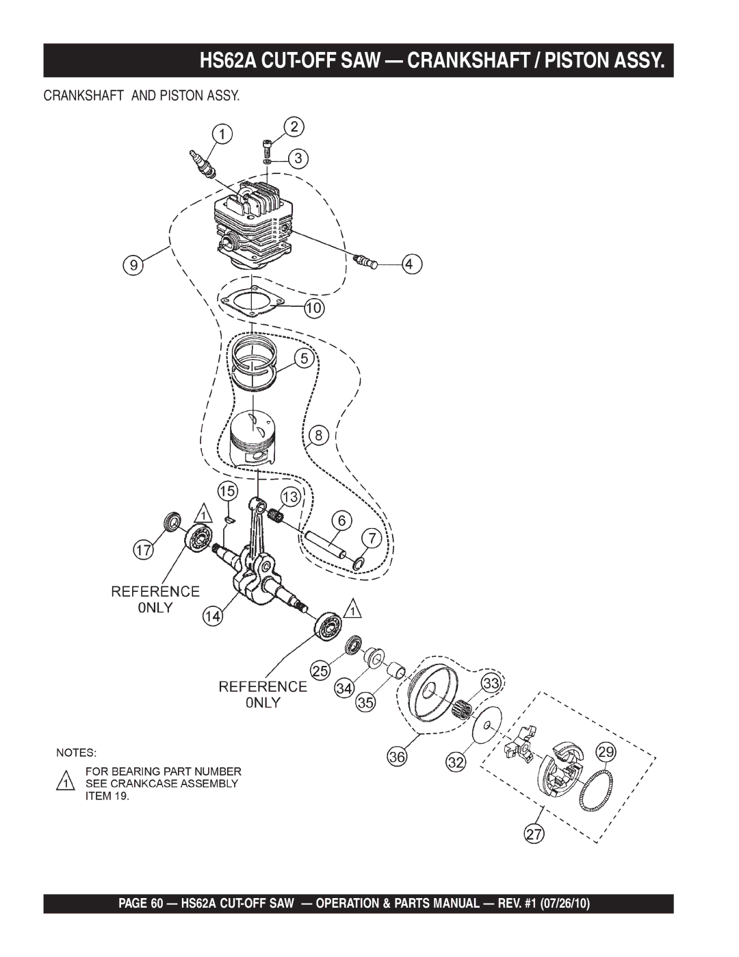 Multiquip manual HS62A CUT-OFF SAW Crankshaft / Piston Assy 