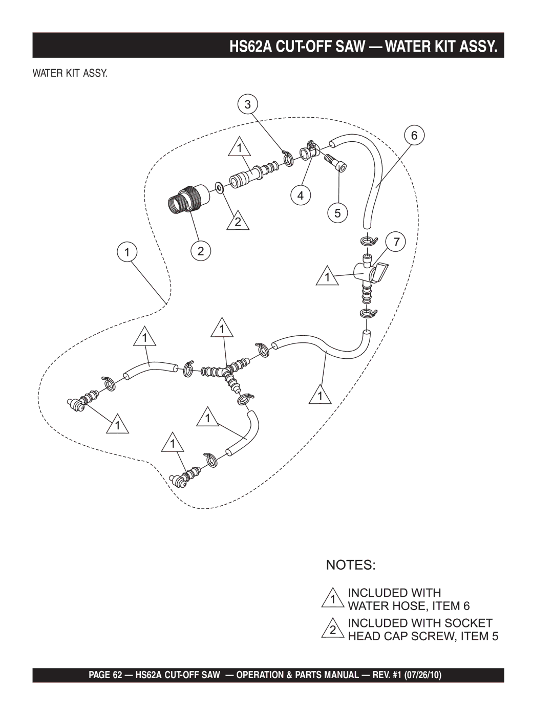 Multiquip manual HS62A CUT-OFF SAW Water KIT Assy 