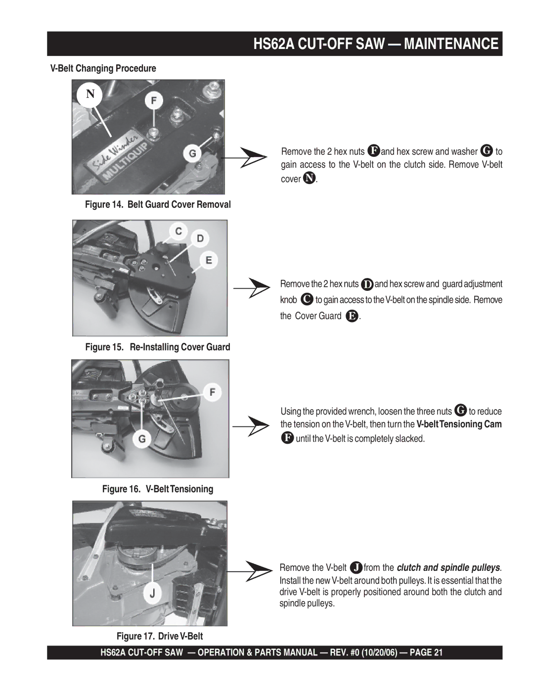 Multiquip HS62A Belt Changing Procedure, Knob, Cover Guard, Until the V-belt is completely slacked, Remove the V-belt 