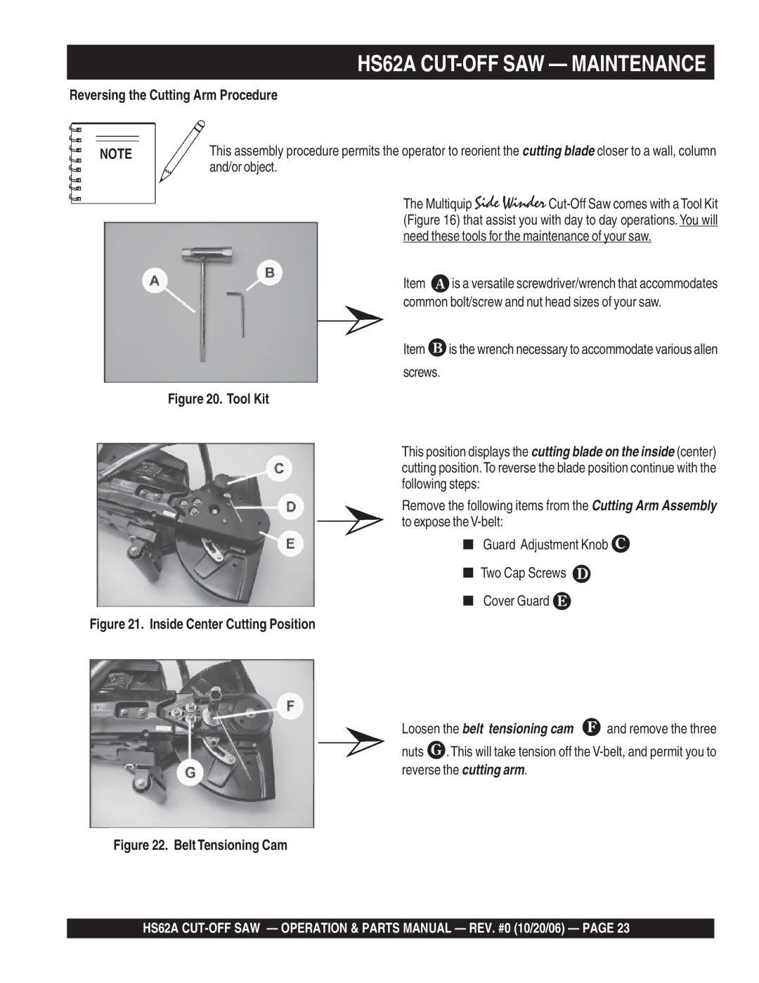 Multiquip HS62A manual Reversing the Cutting Arm Procedure 