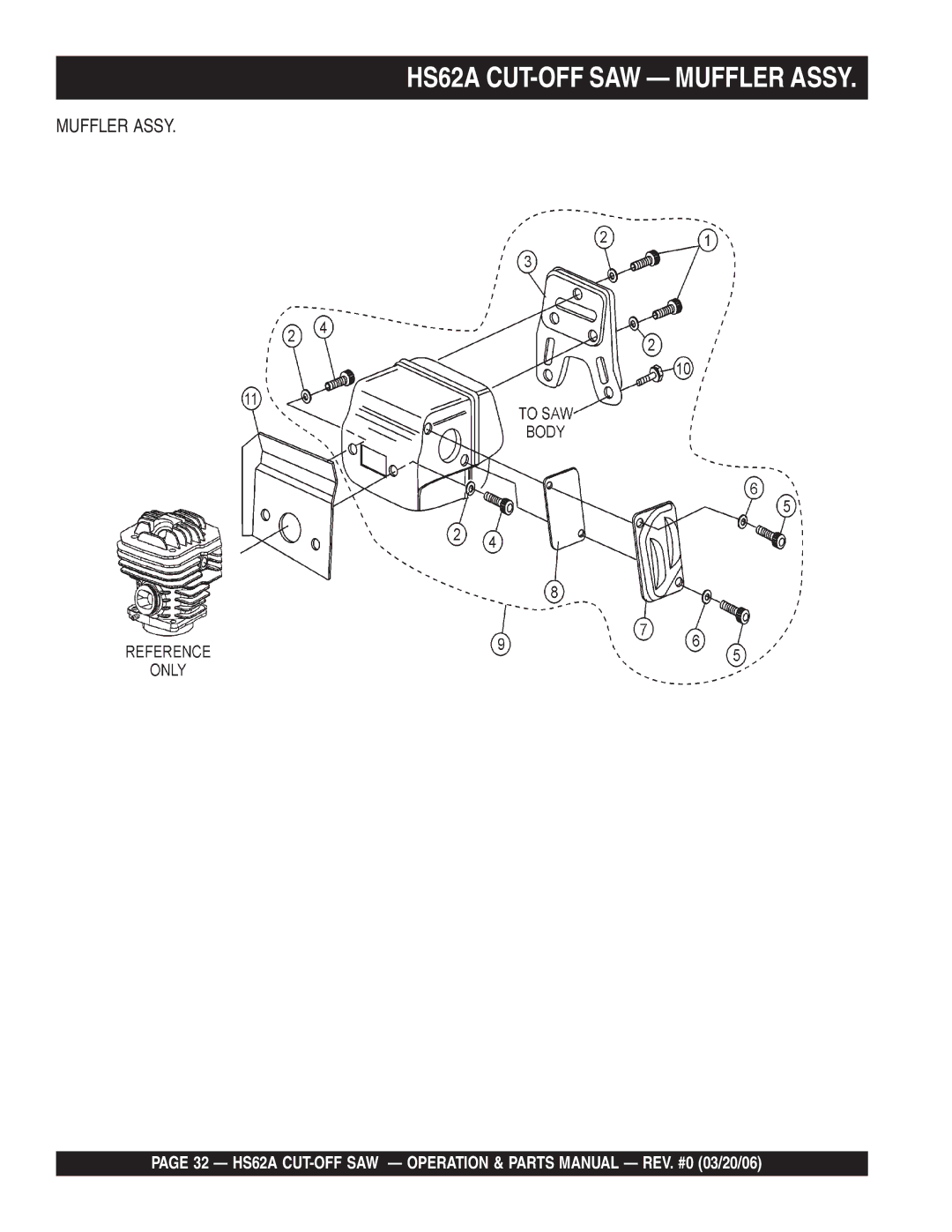 Multiquip manual HS62A CUT-OFF SAW Muffler Assy 