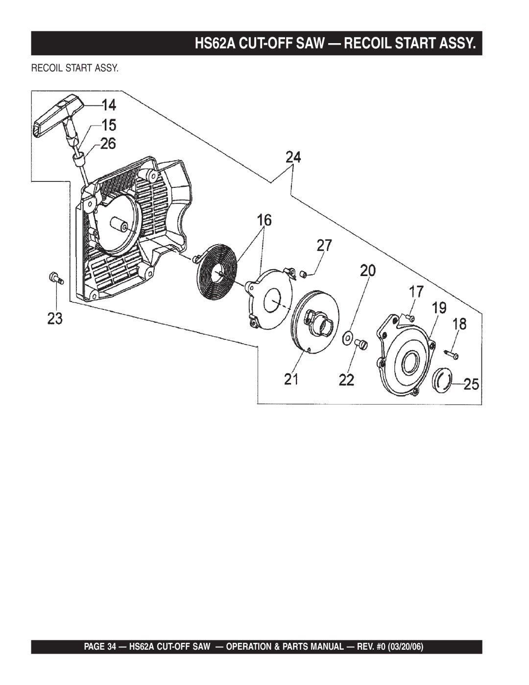 Multiquip manual HS62A CUT-OFF SAW Recoil Start Assy 