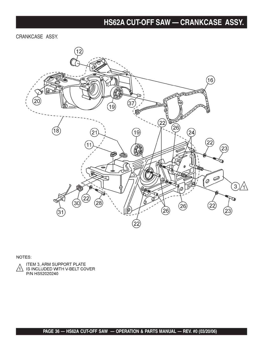 Multiquip manual HS62A CUT-OFF SAW Crankcase Assy 