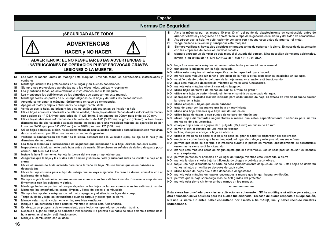 Multiquip HS81, HS62 manual Advertencias, Normas De Seguridad, Hacer y no Hacer 