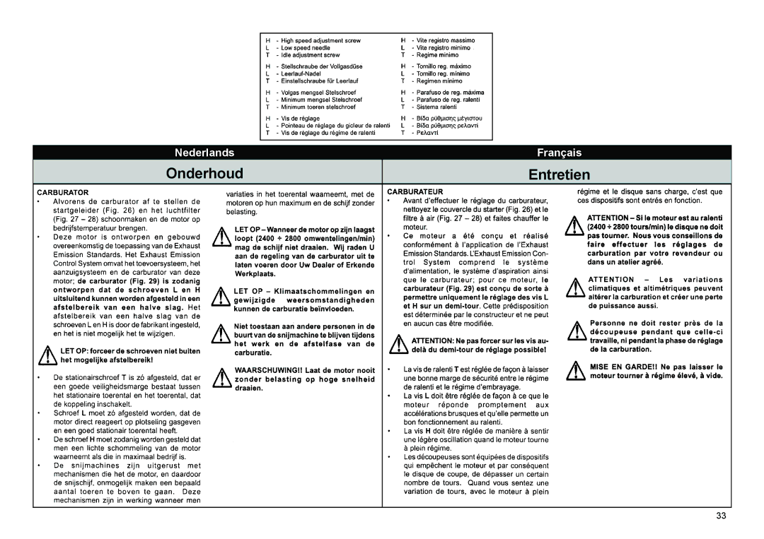 Multiquip HS62, HS81 manual Onderhoud Entretien 