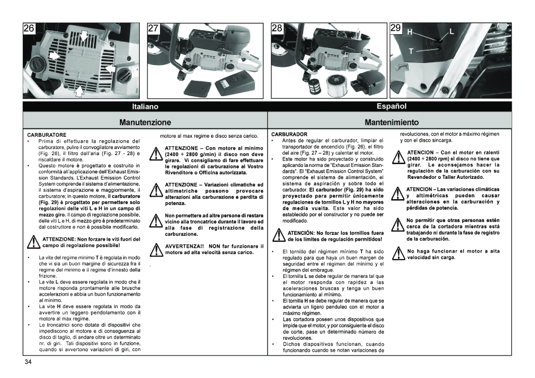 Multiquip HS81, HS62 manual Manutenzione Mantenimiento 