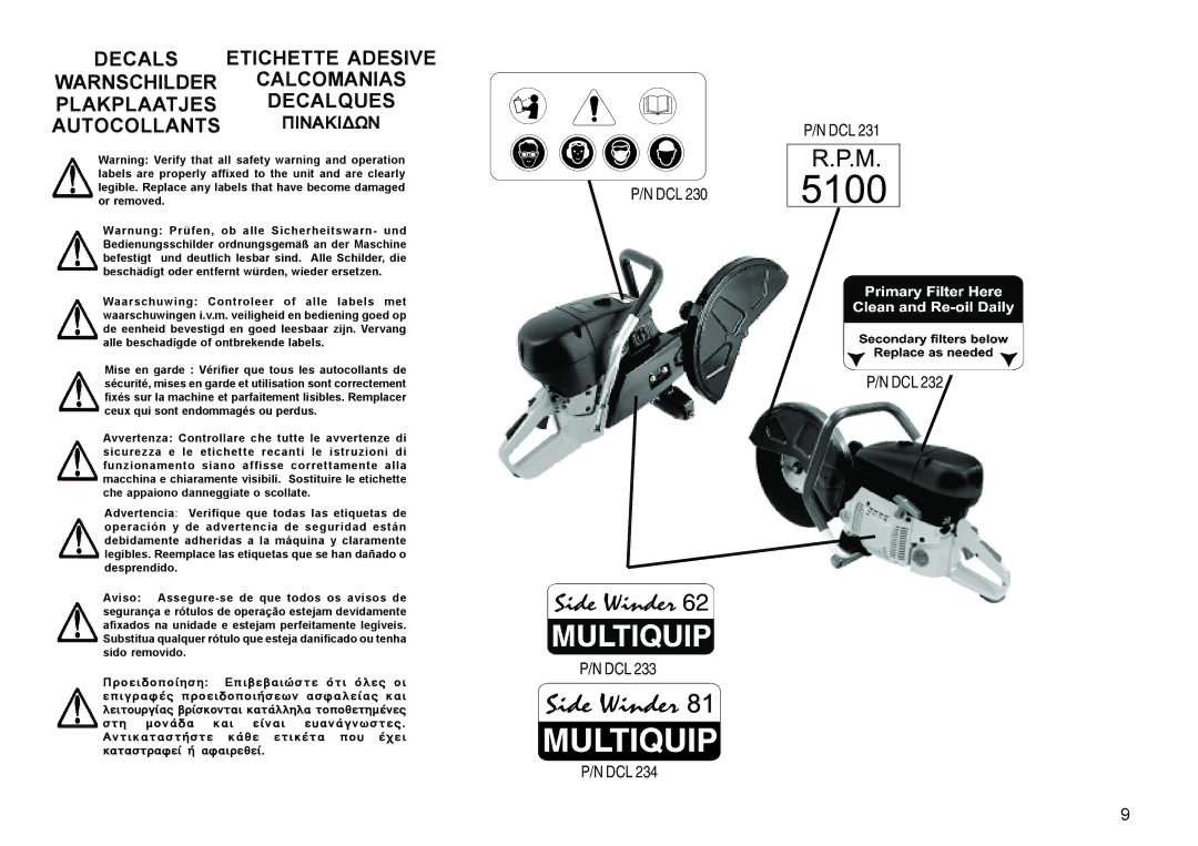 Multiquip HS62, HS81 manual Decals, Decalques 