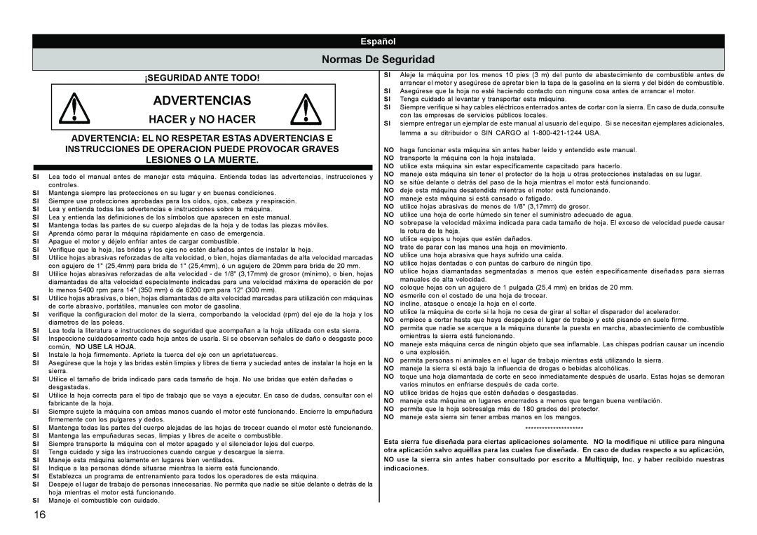 Multiquip HS81, HS62 manual Advertencias, Normas De Seguridad, HACER y NO HACER, ¡Seguridad Ante Todo, Español 