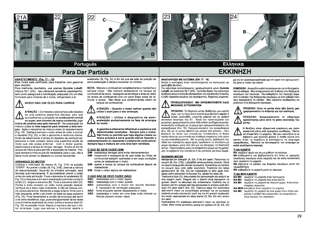 Multiquip HS62, HS81 manual Para Dar Partida, Ekkinhóh, C D B, Português, Åëëçíéêá 
