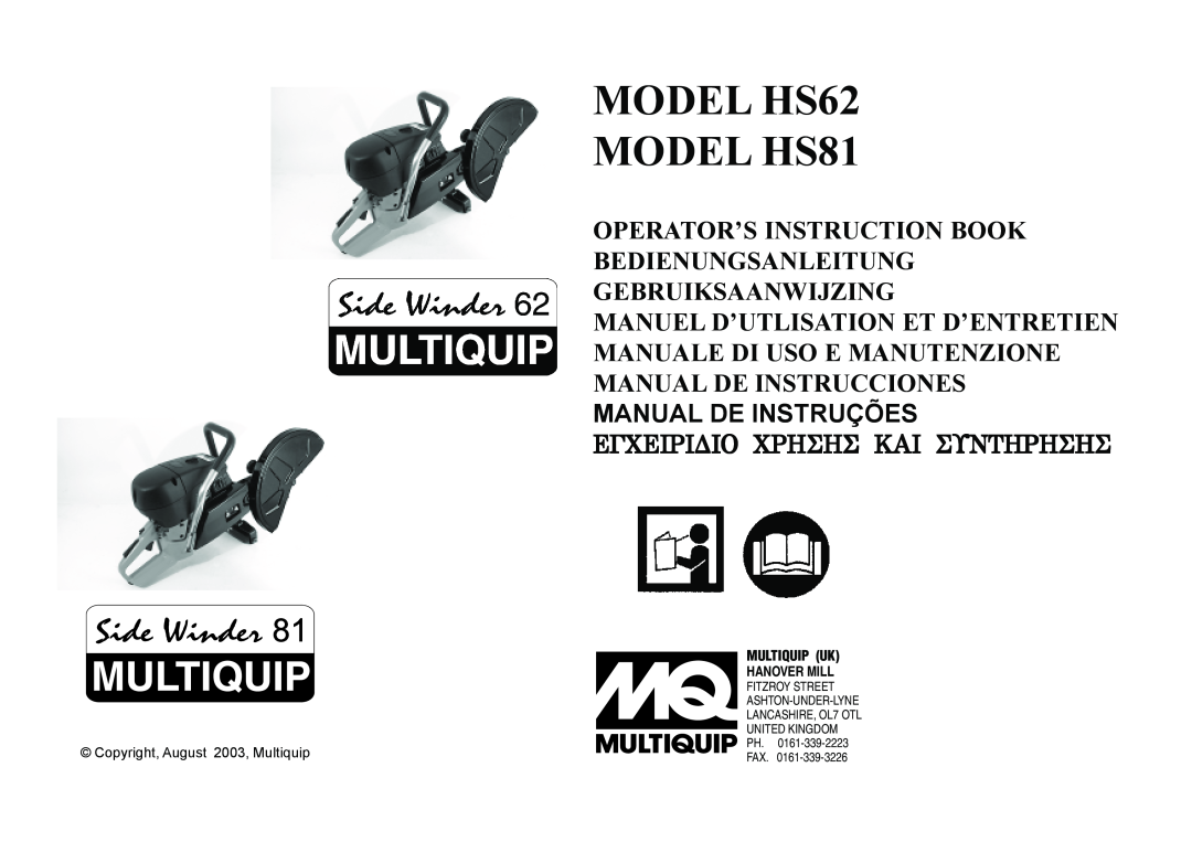 Multiquip manual MODEL HS62 MODEL HS81, Operator’S Instruction Book Bedienungsanleitung Gebruiksaanwijzing, Multiquip Uk 