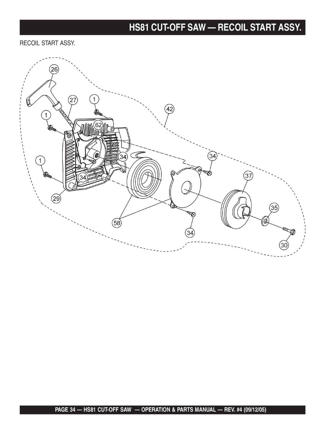 Multiquip manual HS81 CUT-OFF SAW Recoil Start Assy 