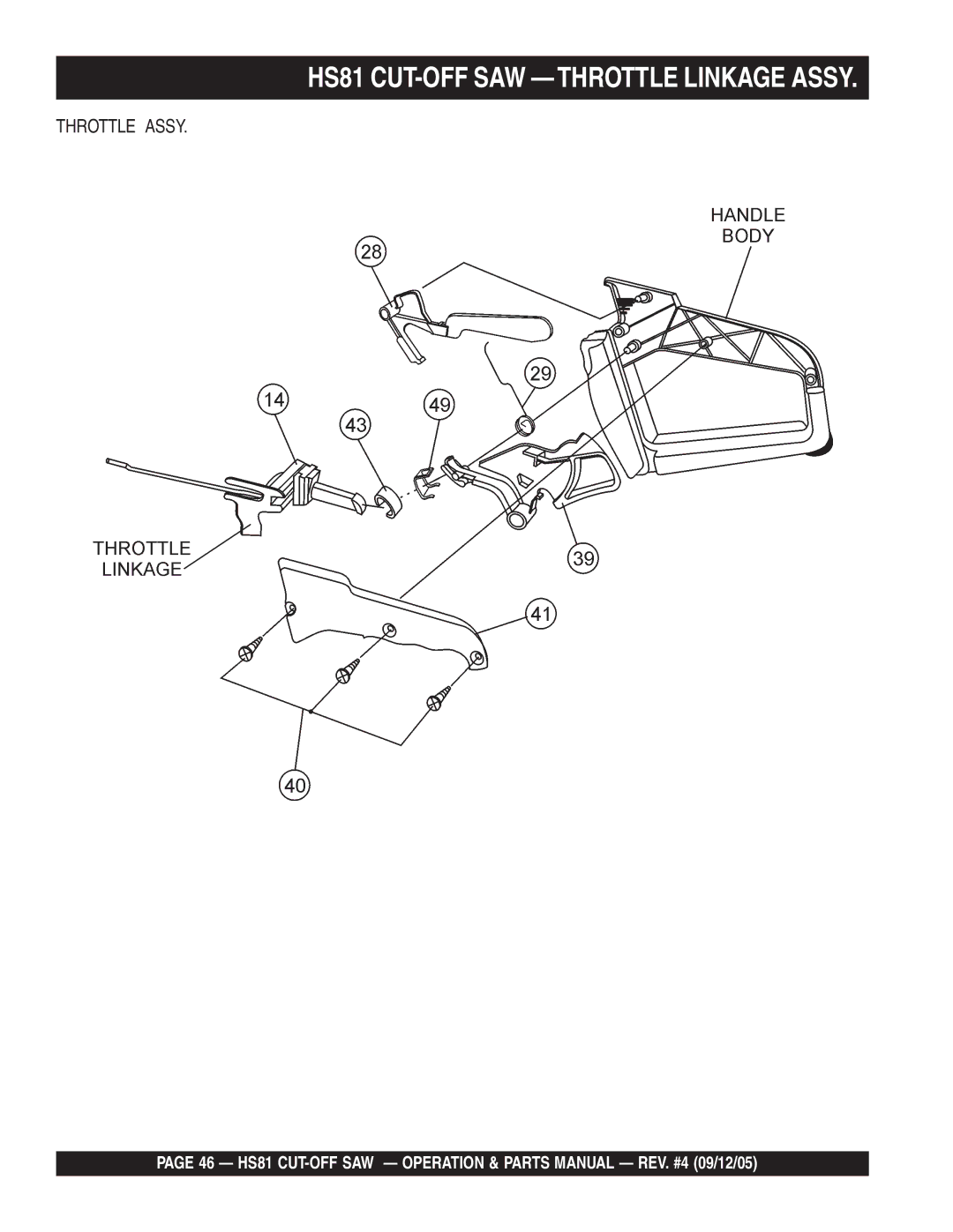 Multiquip manual HS81 CUT-OFF SAW -THROTTLE Linkage Assy 