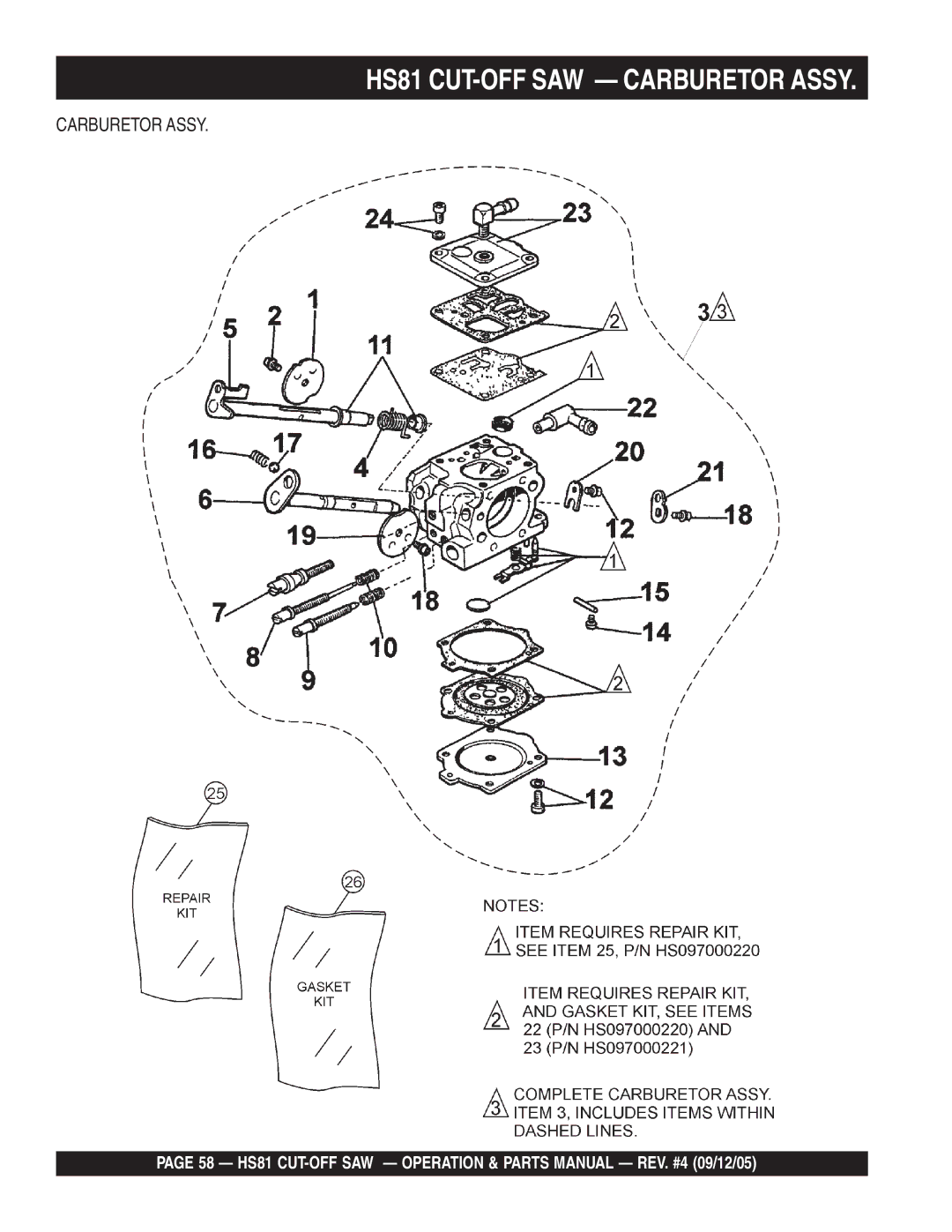 Multiquip manual HS81 CUT-OFF SAW Carburetor Assy 