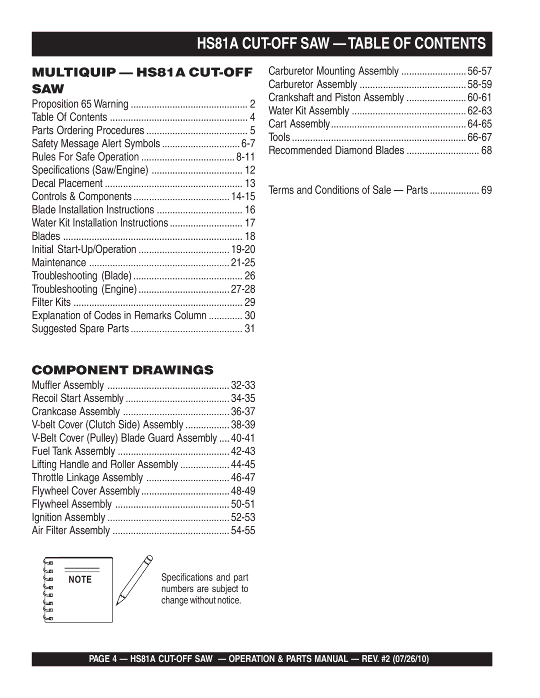 Multiquip manual HS81A CUT-OFF SAW -TABLE of Contents 