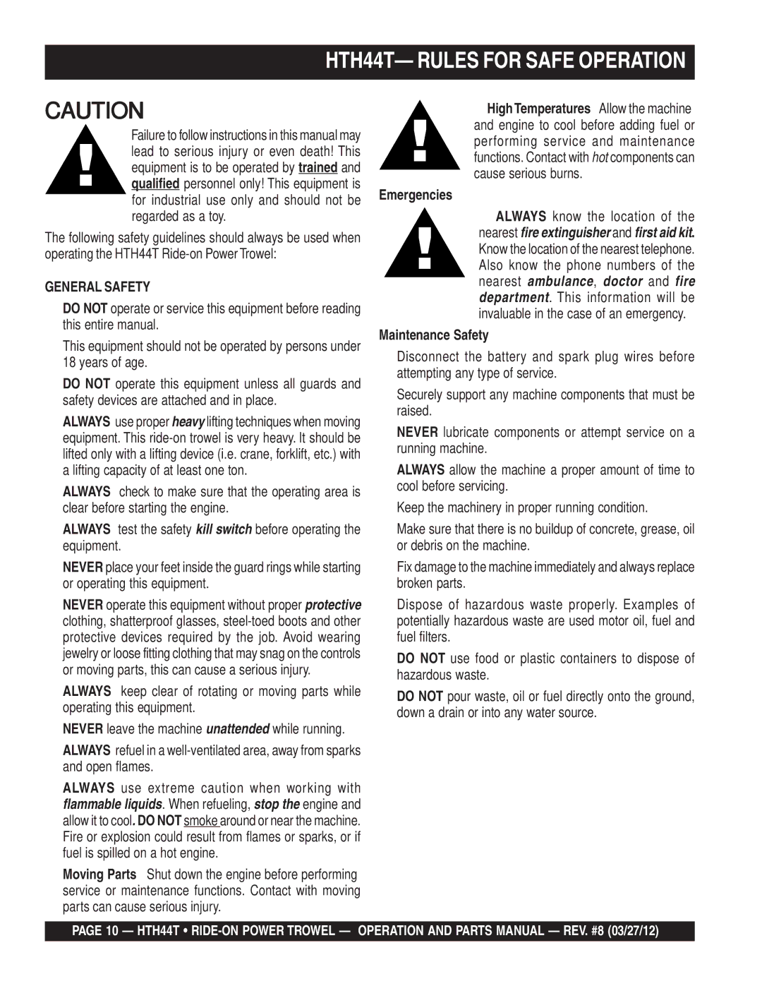 Multiquip manual HTH44T- Rules for Safe Operation 