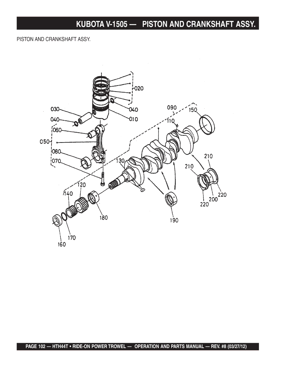 Multiquip HTH44T manual Kubota V-1505 Piston and Crankshaft Assy 