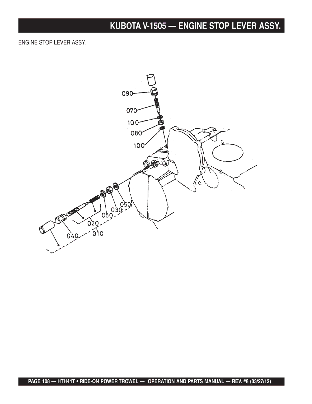 Multiquip HTH44T manual Kubota V-1505 Engine Stop Lever Assy 