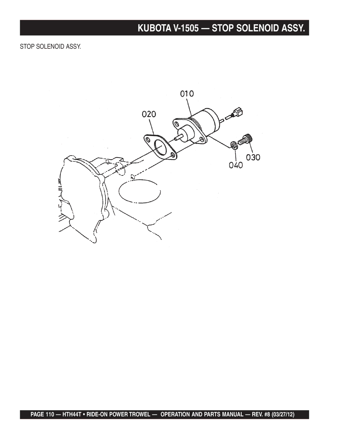 Multiquip HTH44T manual Kubota V-1505 Stop Solenoid Assy 
