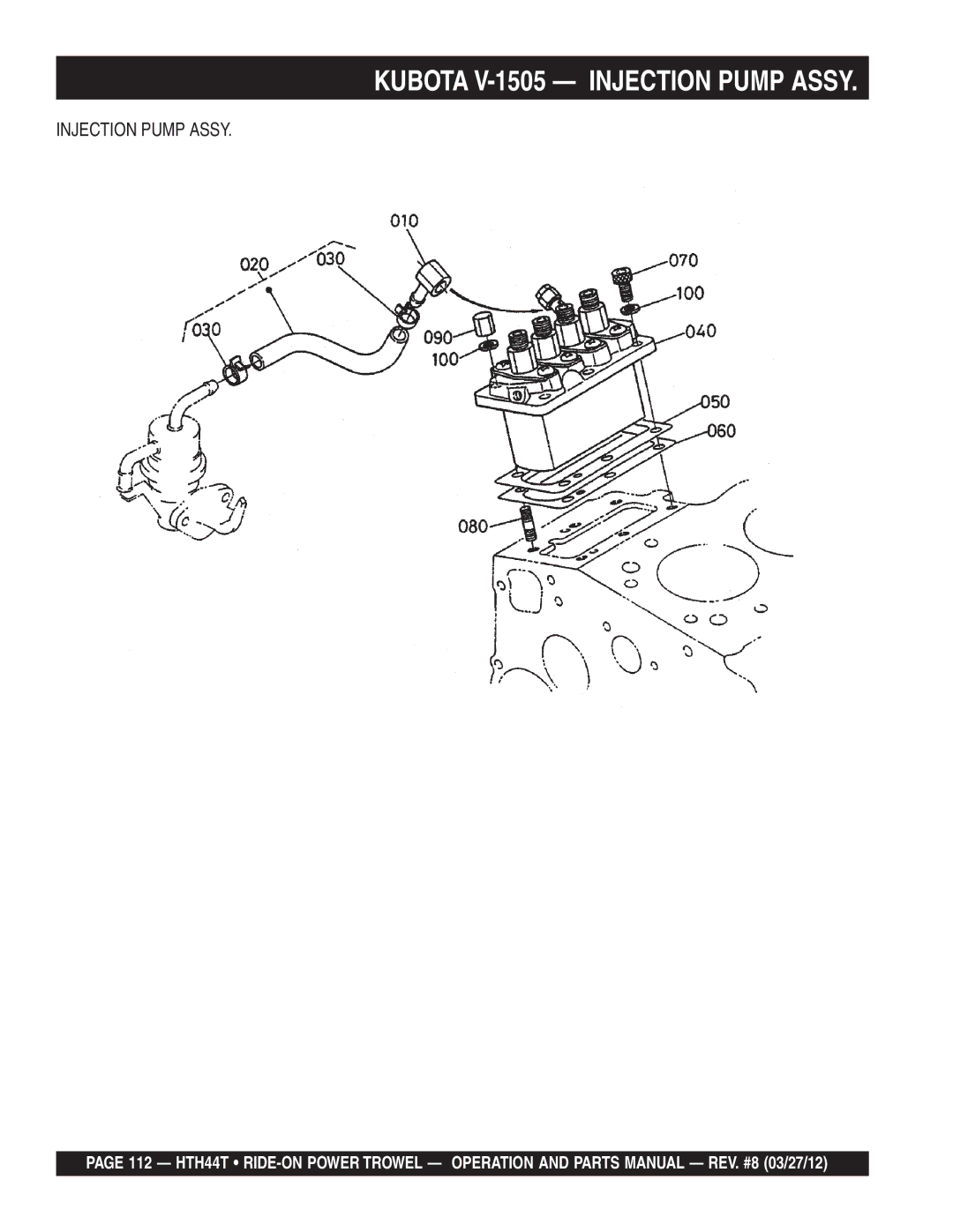 Multiquip HTH44T manual Kubota V-1505 Injection Pump Assy 