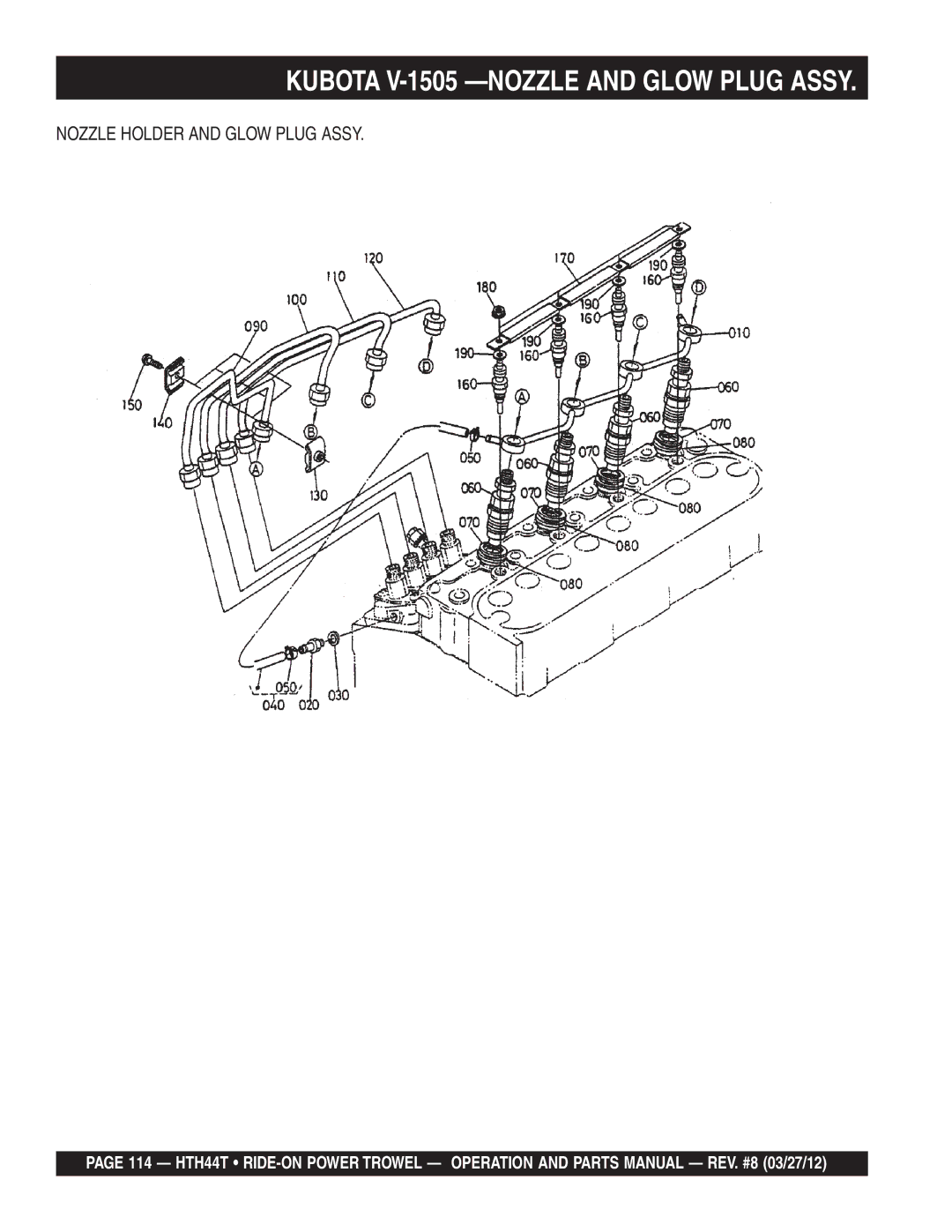 Multiquip HTH44T manual Kubota V-1505 -NOZZLE and Glow Plug Assy, Nozzle Holder and Glow Plug Assy 