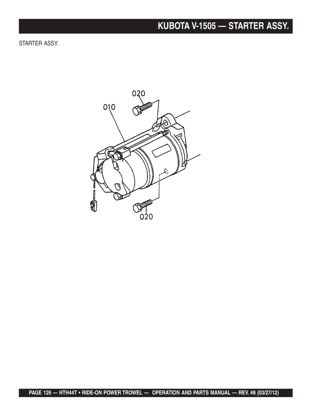 Multiquip HTH44T manual Kubota V-1505 Starter Assy 
