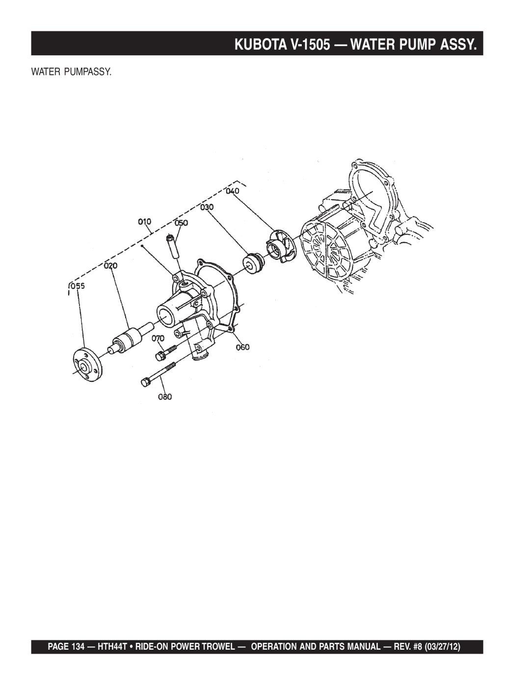 Multiquip HTH44T manual Kubota V-1505 Water Pump Assy, Water Pumpassy 