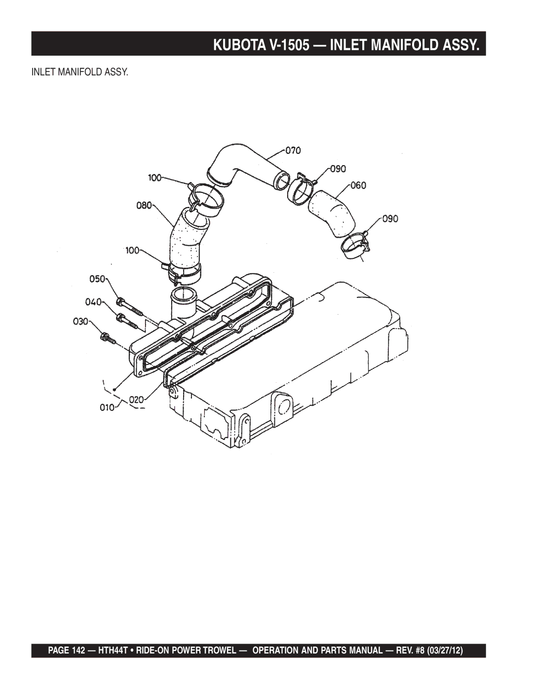 Multiquip HTH44T manual Kubota V-1505 Inlet Manifold Assy 