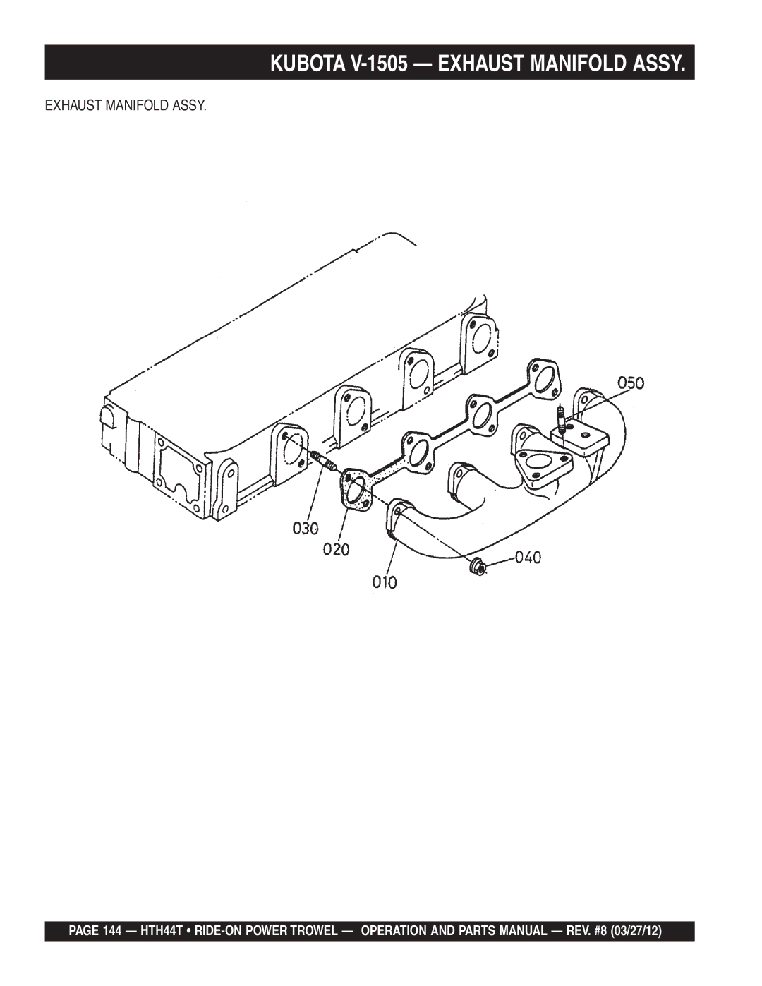 Multiquip HTH44T manual Kubota V-1505 Exhaust Manifold Assy 