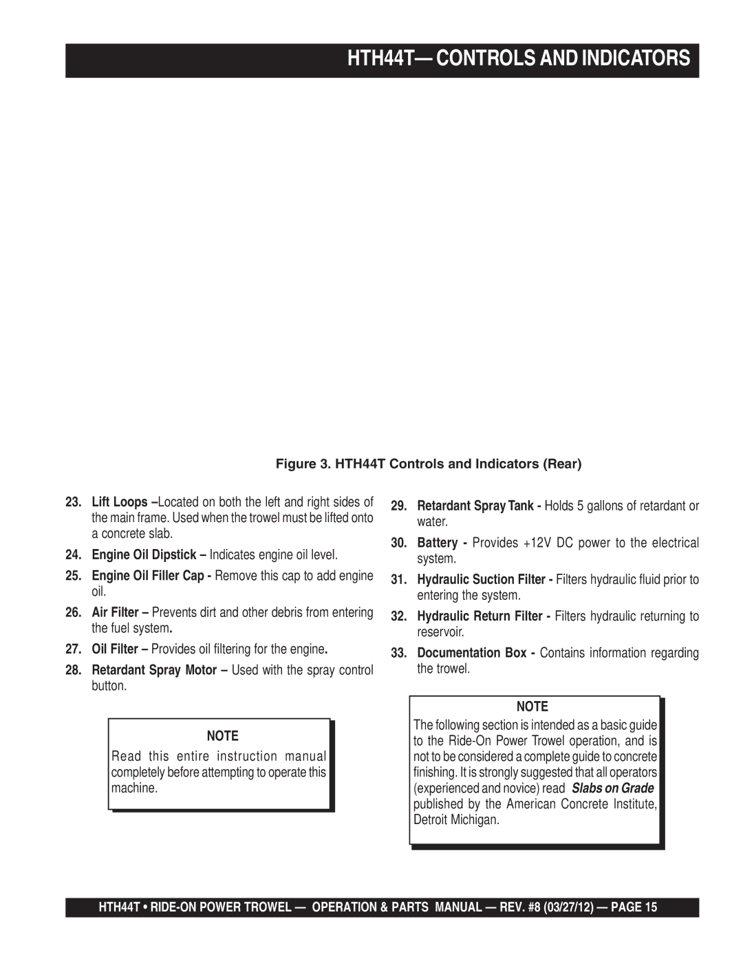 Multiquip manual HTH44T Controls and Indicators Rear 