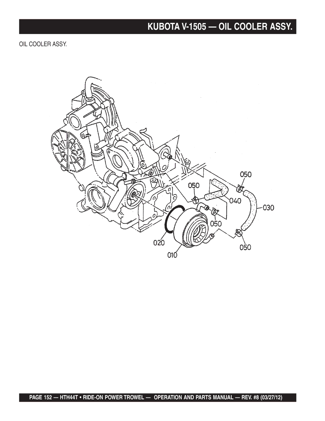 Multiquip HTH44T manual Kubota V-1505 OIL Cooler Assy 