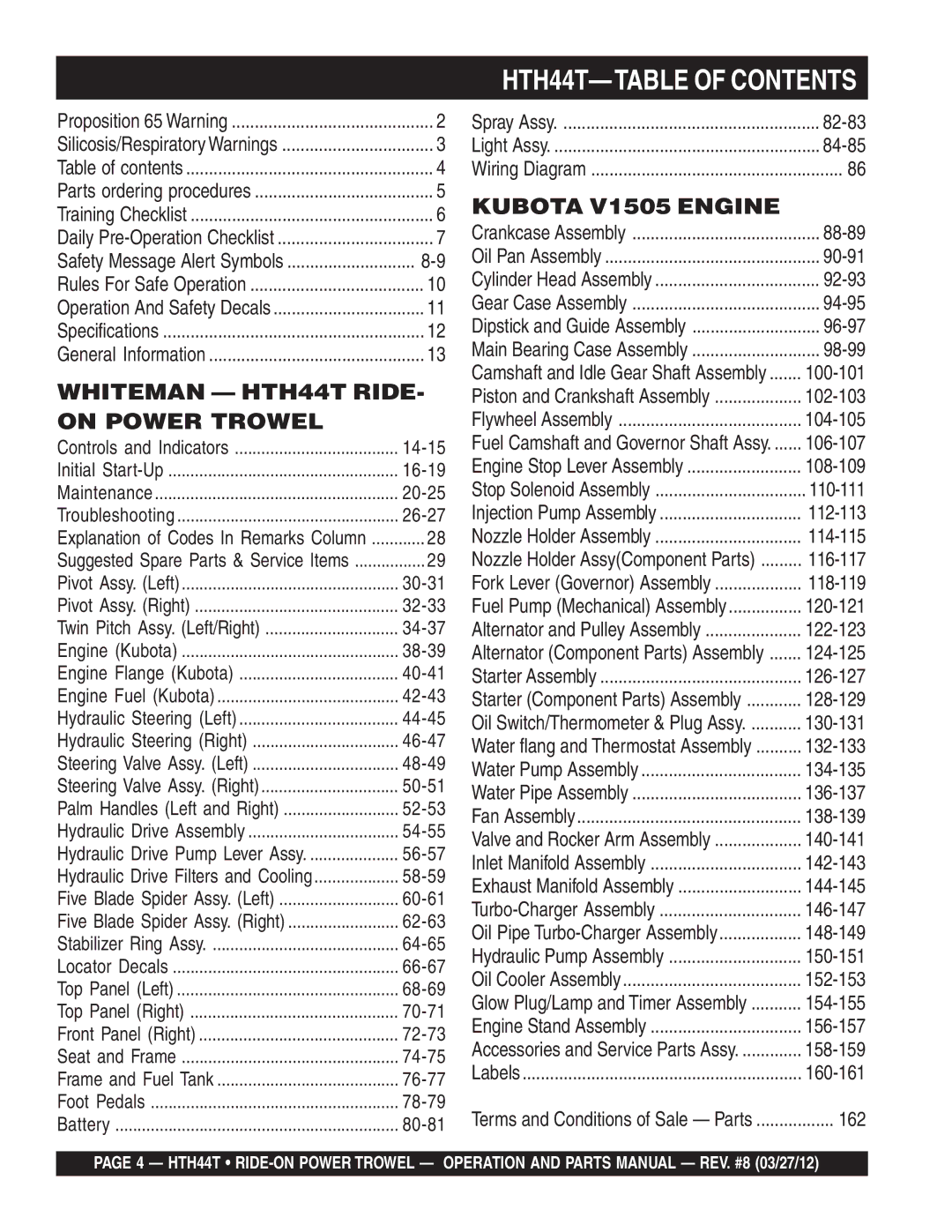 Multiquip manual HTH44T-TABLE of Contents 