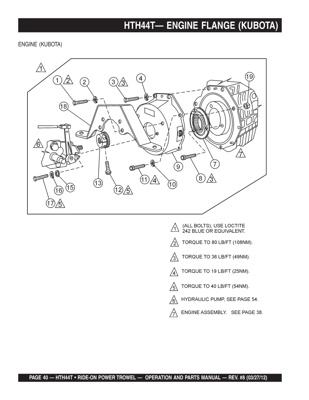 Multiquip manual HTH44T- Engine Flange Kubota 