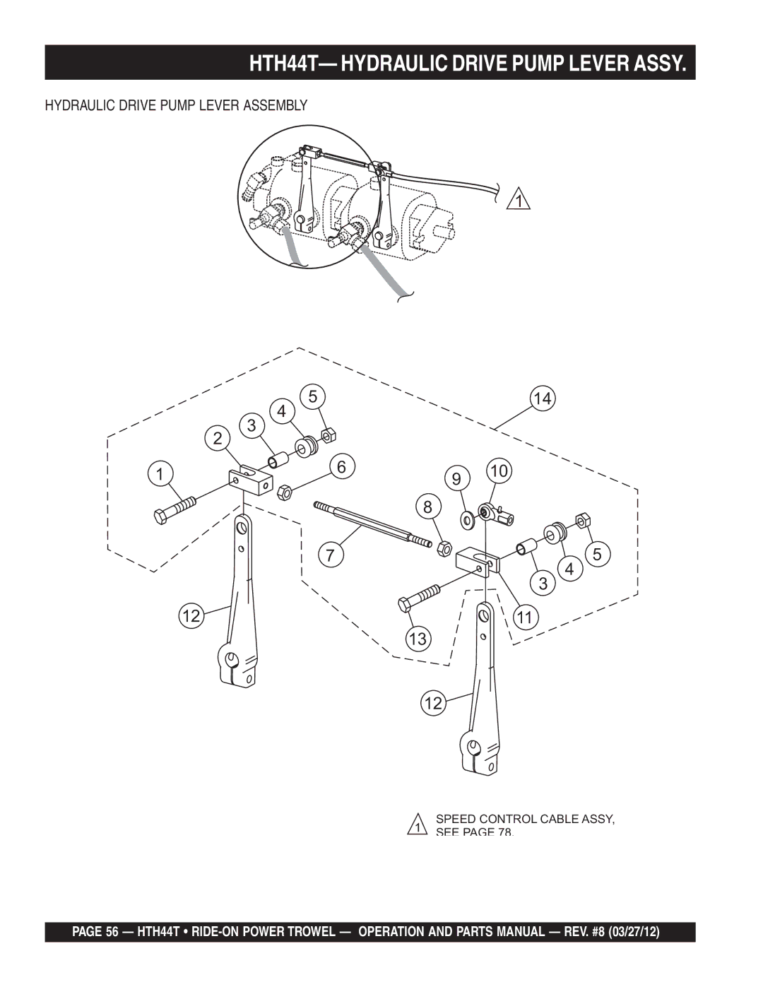 Multiquip manual HTH44T- Hydraulic Drive Pump Lever Assy, Hydraulic Drive Pump Lever Assembly 