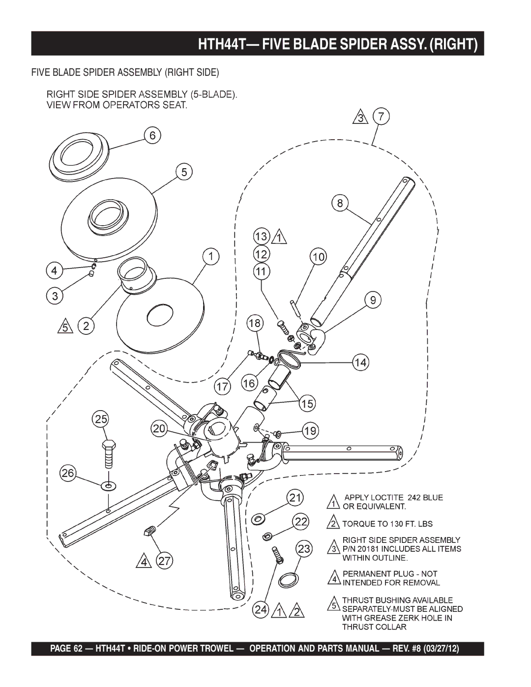 Multiquip manual HTH44T- Five Blade Spider ASSY. Right, Five Blade Spider Assembly Right Side 