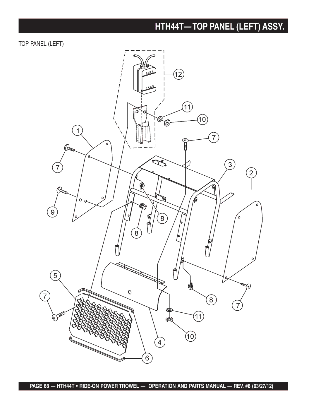 Multiquip manual HTH44T- TOP Panel Left Assy 