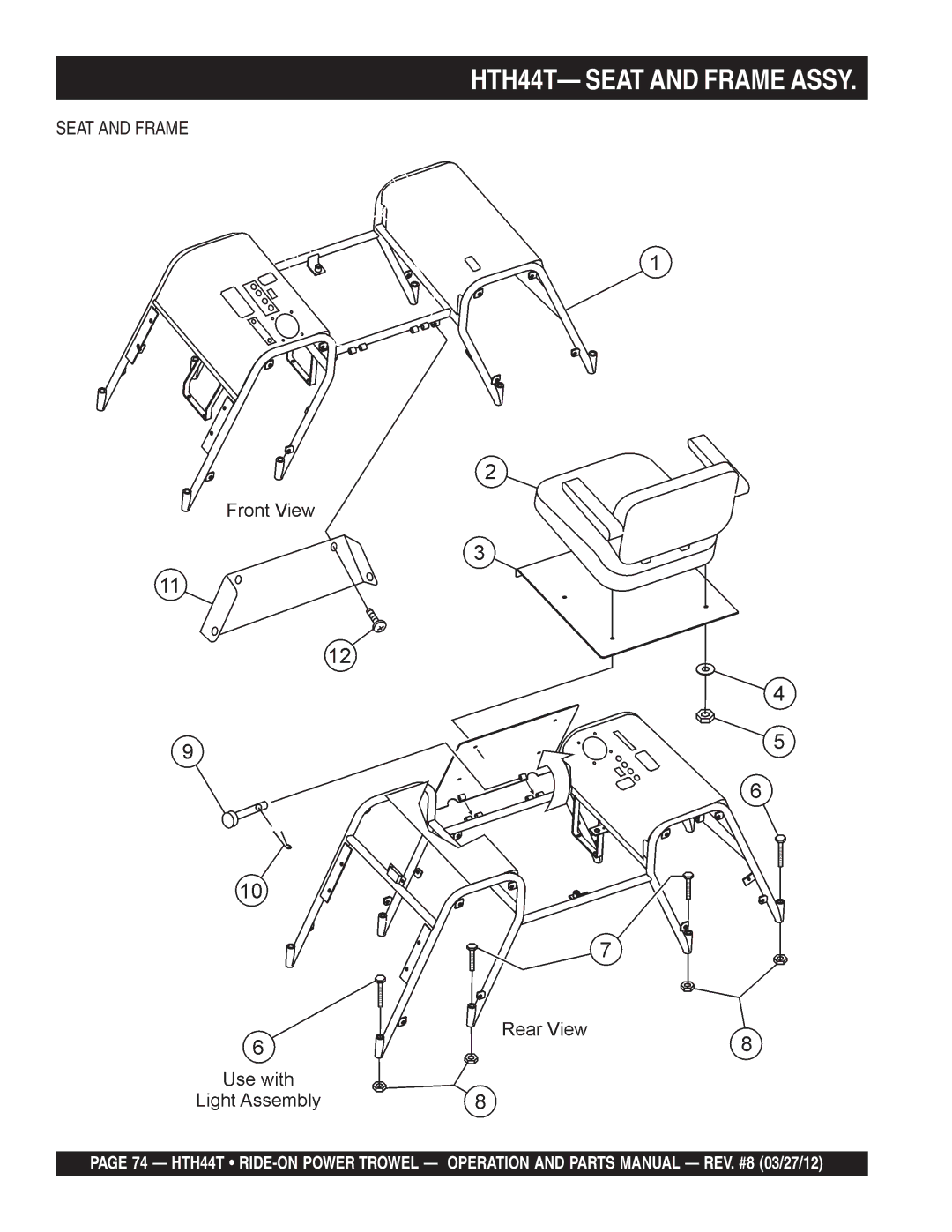 Multiquip manual HTH44T- Seat and Frame Assy 