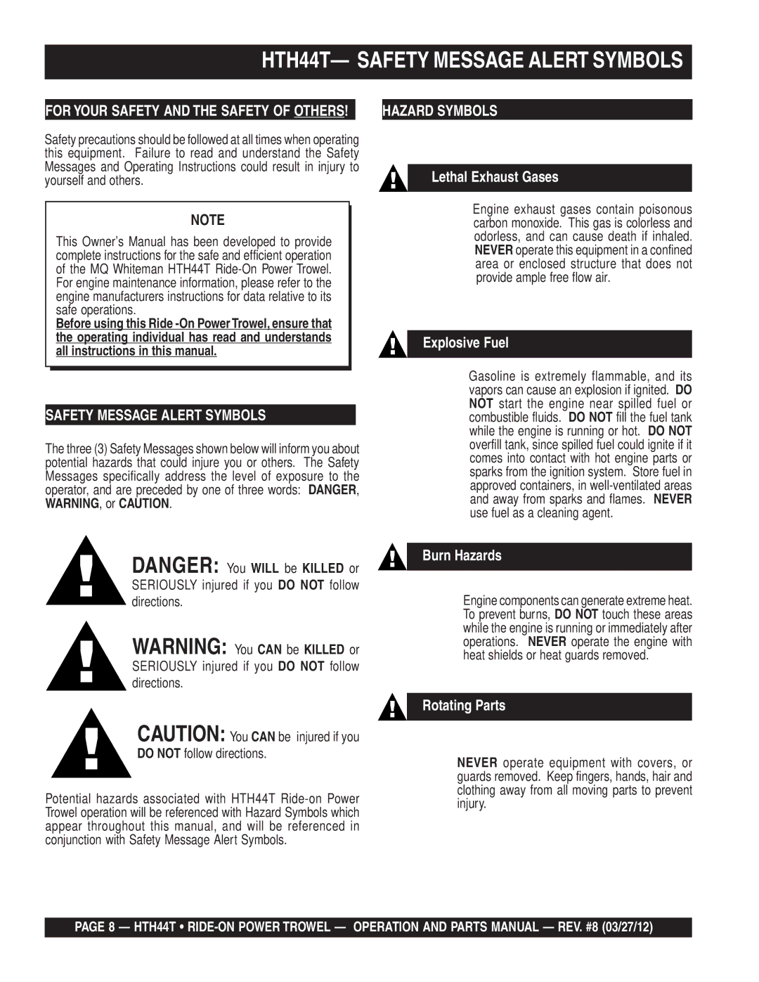 Multiquip manual HTH44T- Safety Message Alert Symbols 