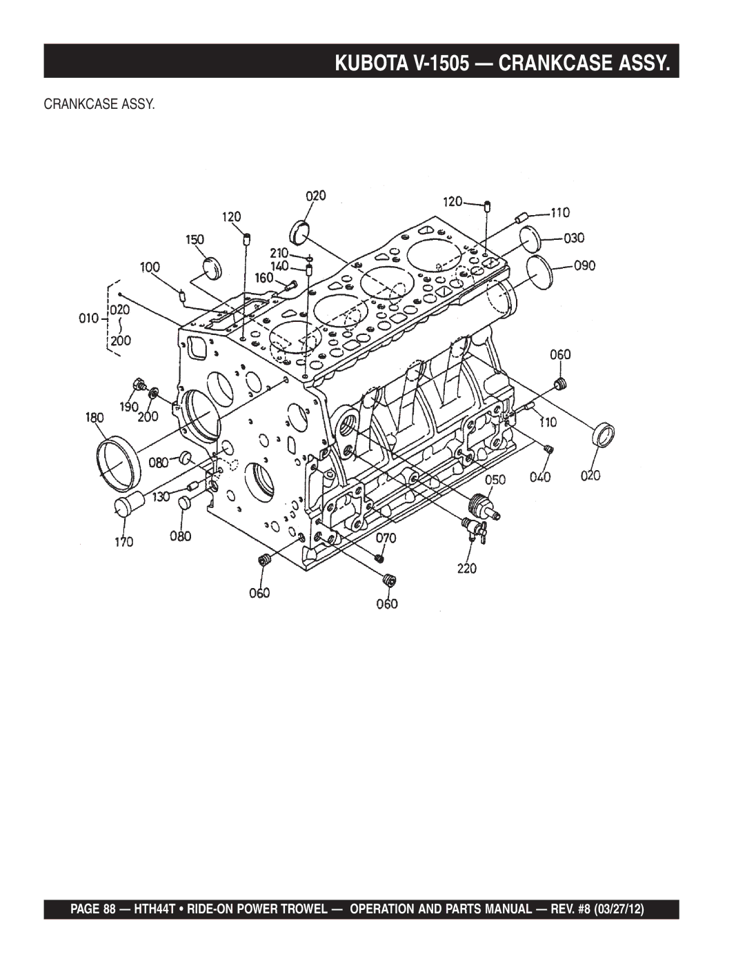 Multiquip HTH44T manual Kubota V-1505 Crankcase Assy 