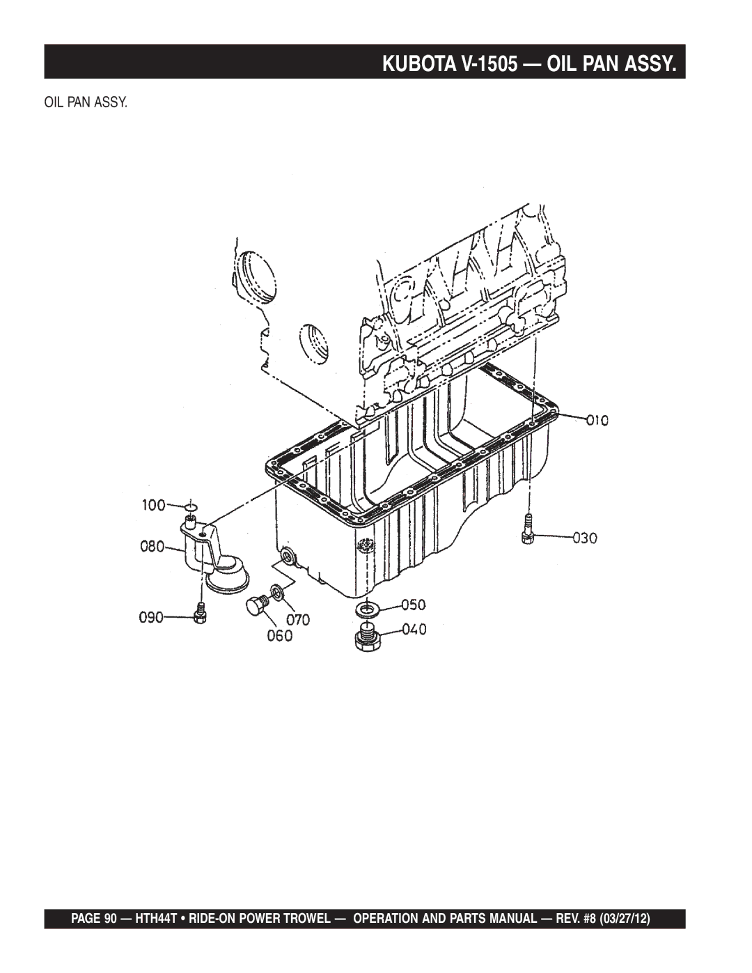 Multiquip HTH44T manual Kubota V-1505 OIL PAN Assy 