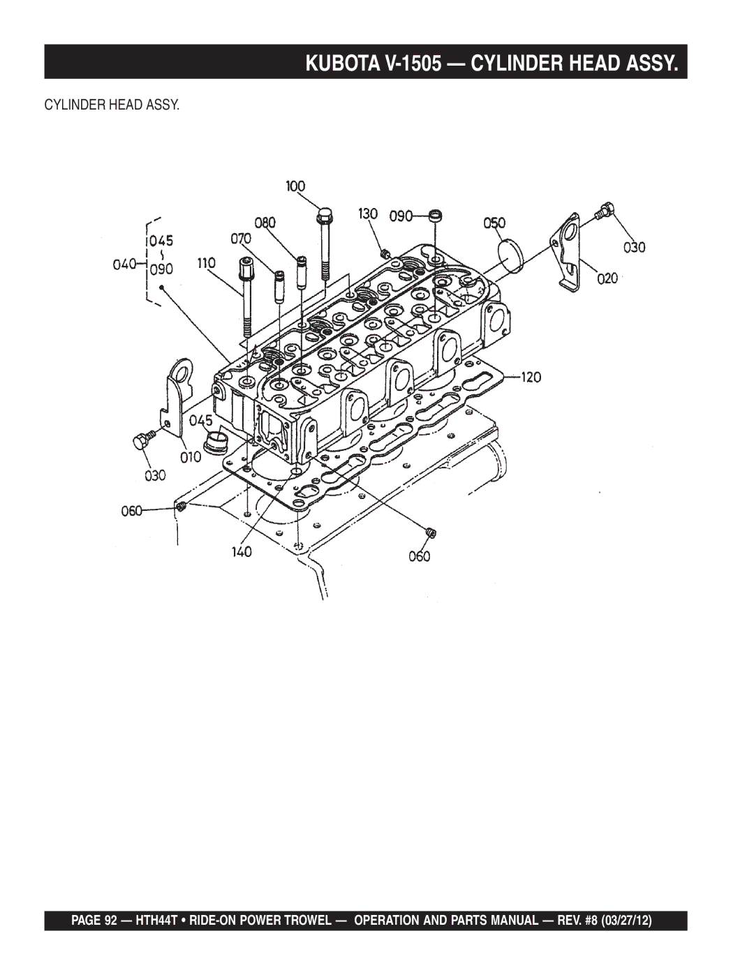 Multiquip HTH44T manual Kubota V-1505 Cylinder Head Assy 