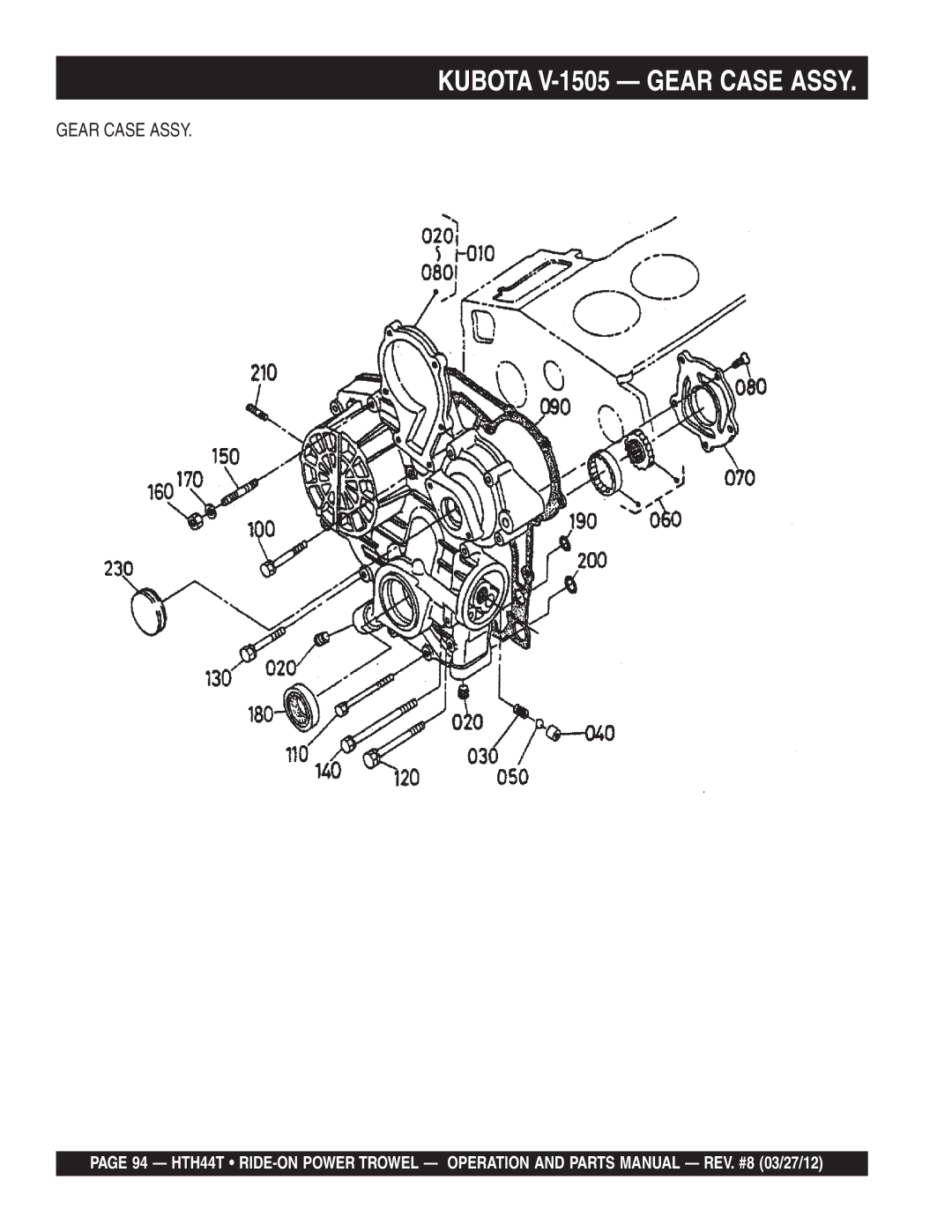 Multiquip HTH44T manual Kubota V-1505 Gear Case Assy 