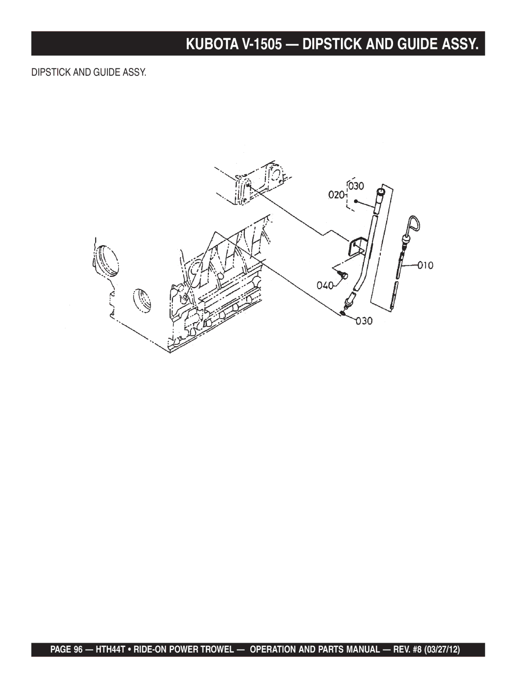 Multiquip HTH44T manual Kubota V-1505 Dipstick and Guide Assy 