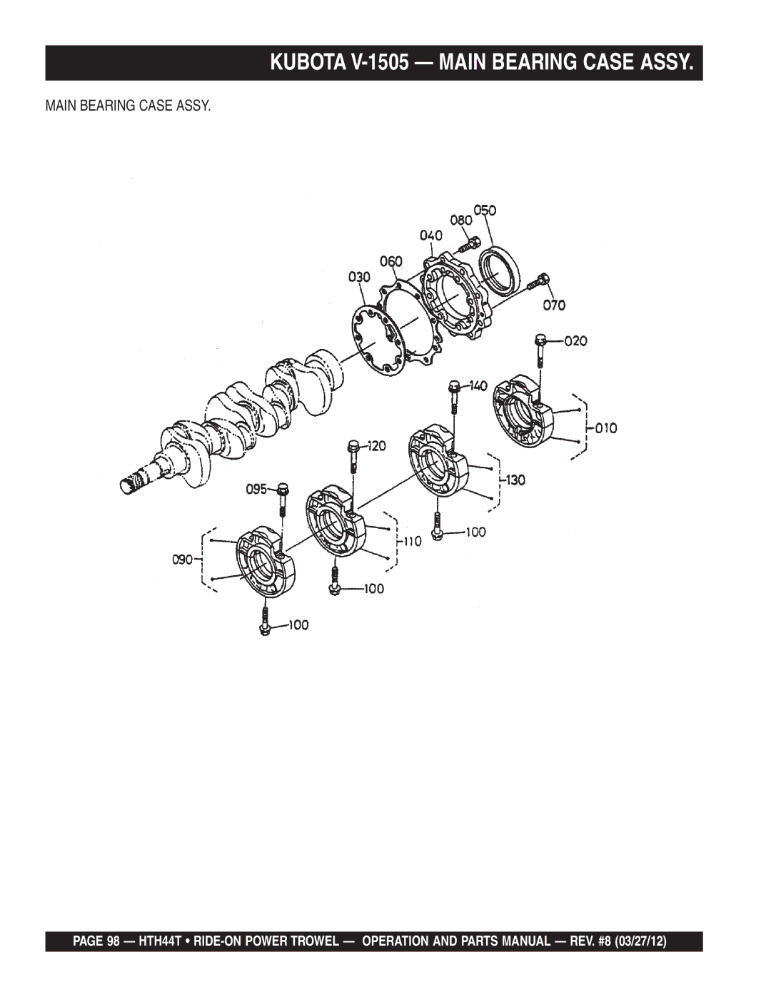 Multiquip HTH44T manual Kubota V-1505 Main Bearing Case Assy 